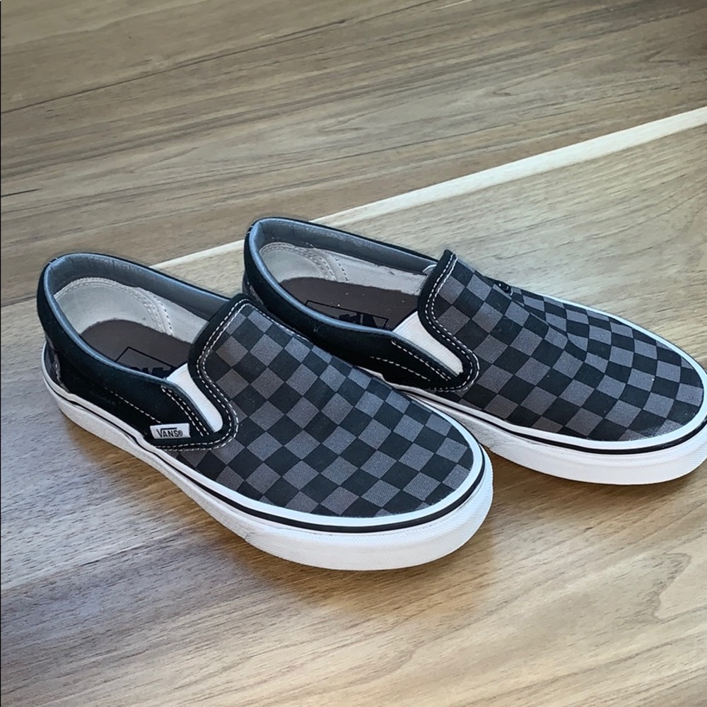 black and gray checkerboard slip on vans